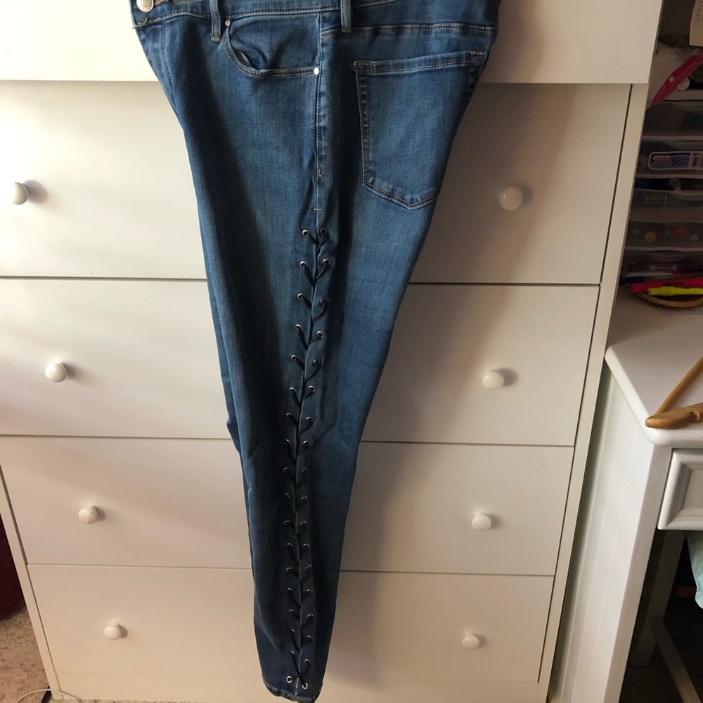 PACSUN BLUE SKINNY ANKLE JEANS LACE UP